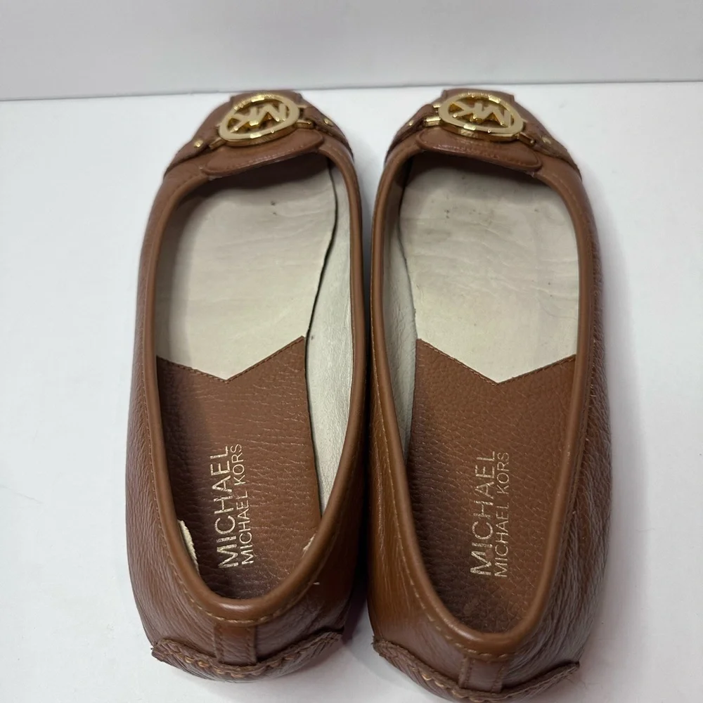 Michael Kors Brown Leather Loafers with Gold Logo